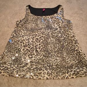 Women’s 2x No Boundaries leopard print sequin tank top sleeveless shirt